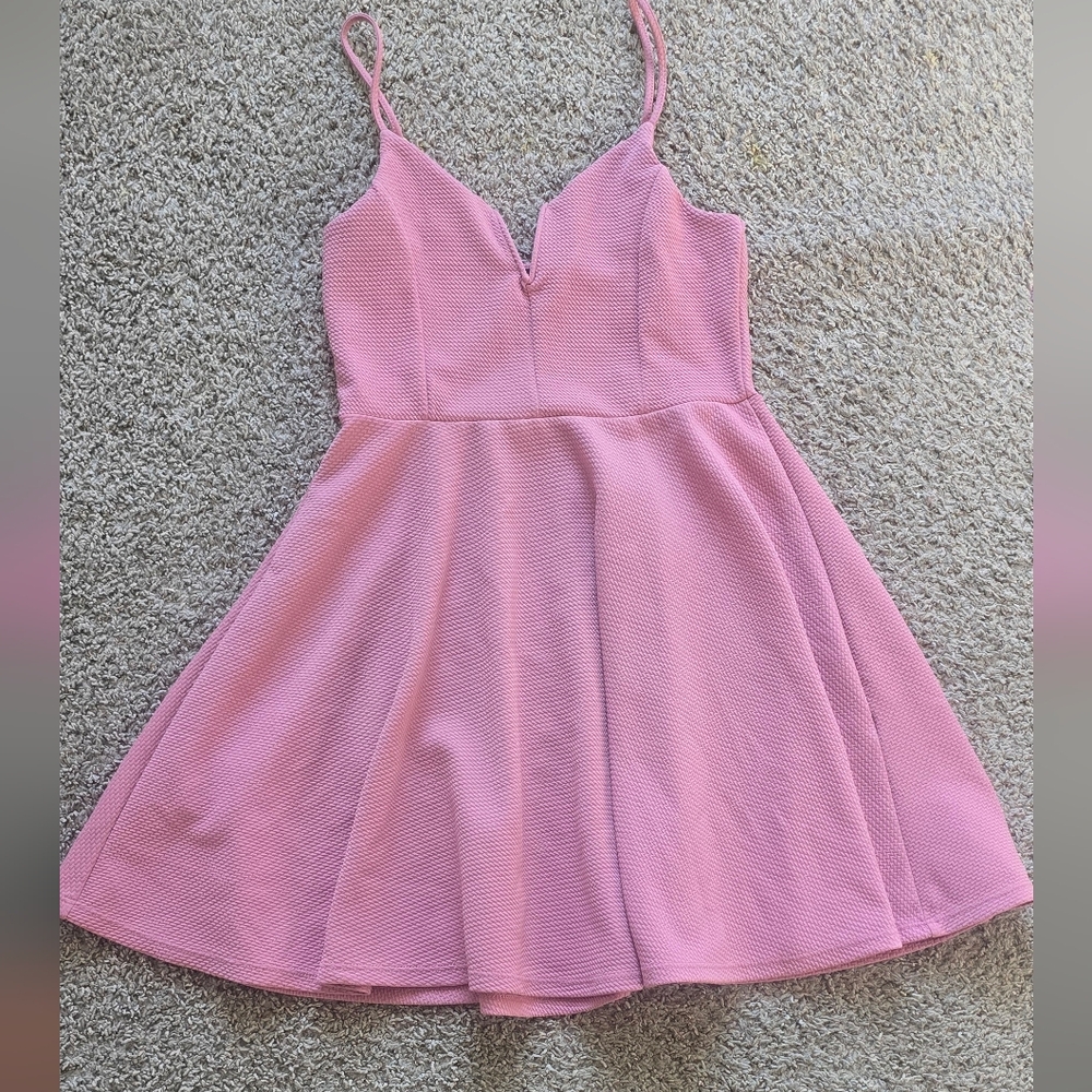 Women's Pink Fit-and-Flare Spaghetti Strap Dress